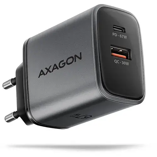 Incarcator retea AXAGON ACU-PQ67, GaN, 67W, USB-C,USB-A, Gri