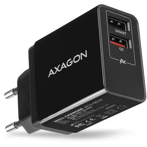 Incarcator retea Axagon ACU-QS24, 2x USB, QC 3.0, 24W, (Negru)