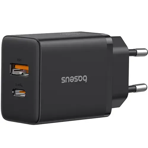 Incarcator Retea Baseus Cube P10111403113-00, 20W, 3A, 1 x USB-A, 1 x USB-C, Negru