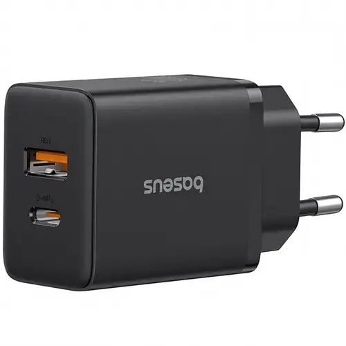 Incarcator Retea Baseus Cube P10111404113-00, 30W, 2.4A, 1 x USB-A - 1 x USB-C (Negru)