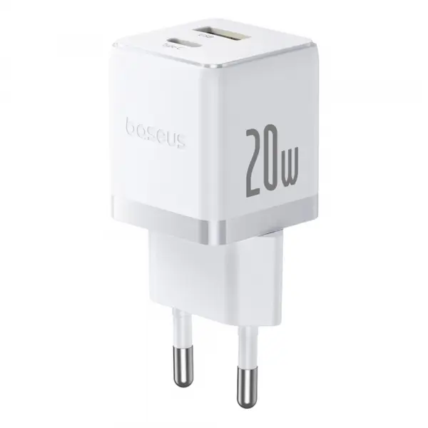 Incarcator Retea Baseus Palm, 20W, 3A, 1 x USB-A - 1 x USB-C, Alb CCZC20UE