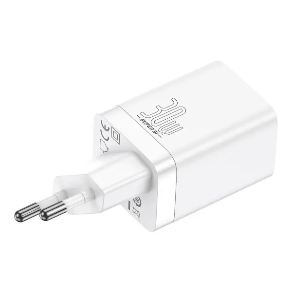 Incarcator Retea Baseus Super Si Pro, 30W, 3A, 1 x USB-A - 1 x USB-C, Alb CCSUPP-E02