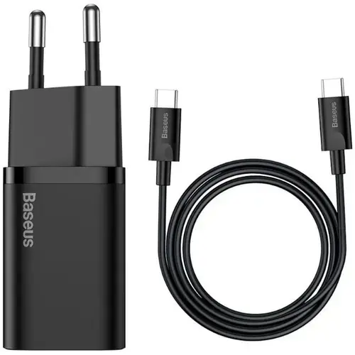 Incarcator Retea Baseus Super Si Quick Charger + Cablu Type-c la Type-c, 25 W, 1m (Negru)