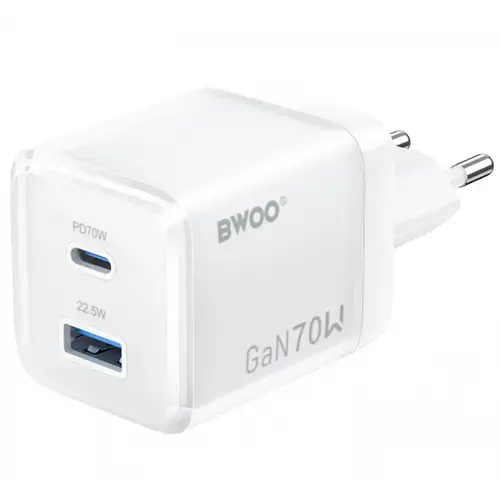 Incarcator retea BWOO CDA224, 70W, 1 x USB-A, 1 x USB-C (Alb)