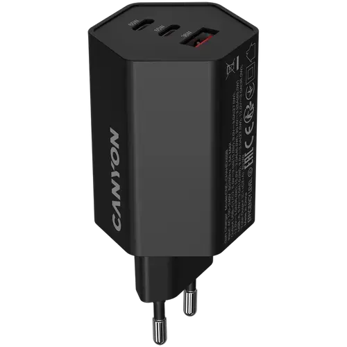 Incarcator retea CANYON CND-CHAHEX65B, 65 W, 2x USB Type-C, USB-A (Negru)