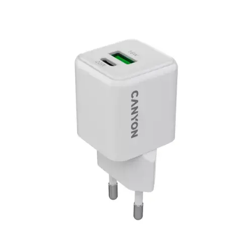 Incarcator retea Canyon CNS-CUW20AC, 1 x USB-A, 1 x USB-C, 20W, Alb