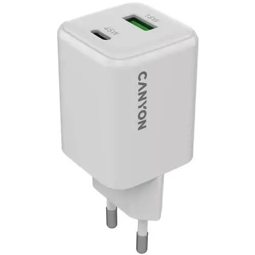 Incarcator retea Canyon CNS-CUW45AC, 1 x USB-A, 1 x USB-C, 45W, PD, Alb