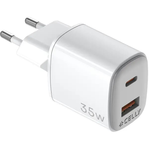 Incarcator retea Celly UPTC1USB1USBC35, 35W, USB-C + USB-A, Alb