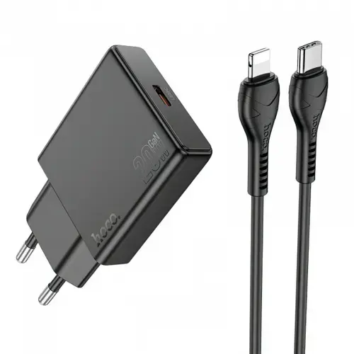 Incarcator Retea Cu Cablu Lightning HOCO N37, 30W, 3A, 1 x USB-C (Negru)