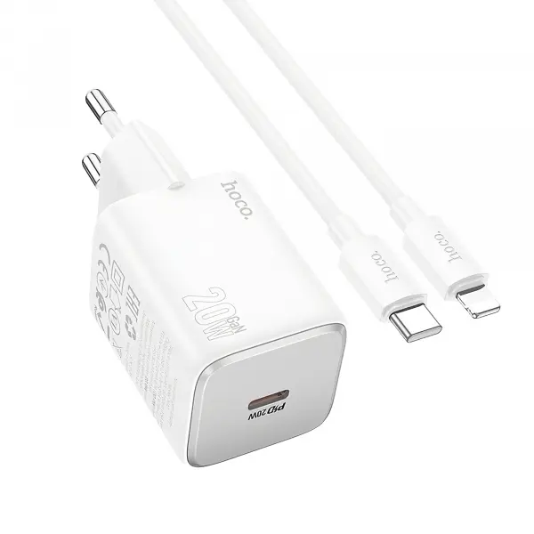 Incarcator Retea Cu Cablu Lightning HOCO N40, 20W, 3A, 1 x USB-C, Alb