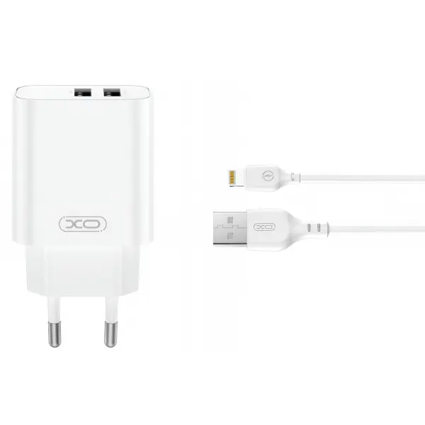 Incarcator Retea Cu Cablu Lightning XO Design CE34, 12W, 2.4A, 2 x USB-A, Alb