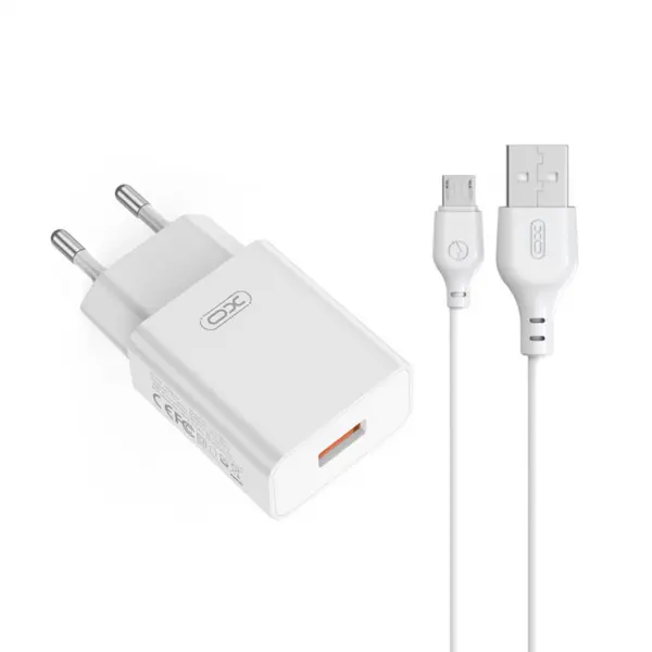 Incarcator Retea Cu Cablu microUSB XO Design L127, 18W, 3A, 1 x USB-A, Alb