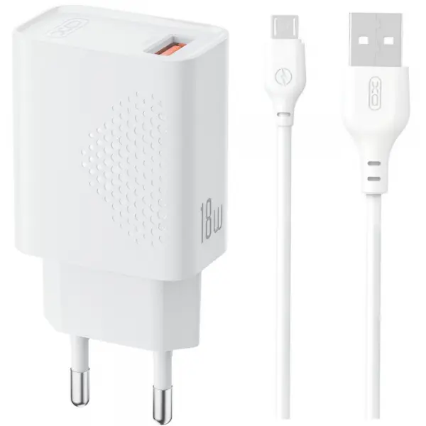 Incarcator Retea Cu Cablu microUSB XO Design L159, 18W, 3A, 1 x USB-A, Alb