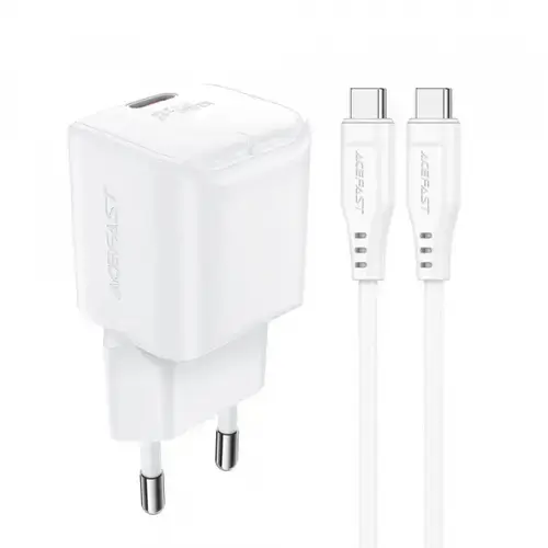 Incarcator Retea Cu Cablu USB-C Acefast A77, 30W, 3A, 1 x USB-C (Alb)