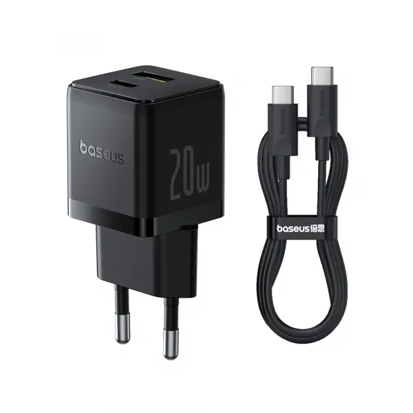 Incarcator Retea Cu Cablu USB-C Baseus Palm, 20W, 3A, 1 x USB-A - 1 x USB-C, Negru P10111608113-01