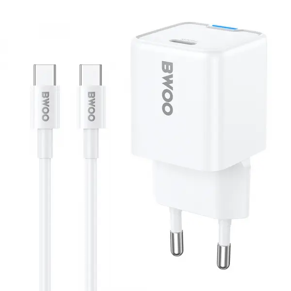 Incarcator Retea Cu Cablu USB-C BWOO CDA211, 30W, 3A, 1 x USB-C, Alb