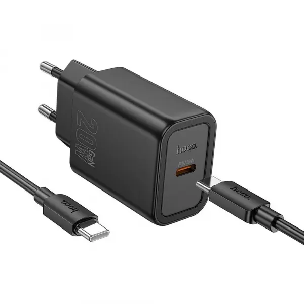 Incarcator Retea Cu Cablu USB-C HOCO N60, 20W, 3A, 1 x USB-C, Negru