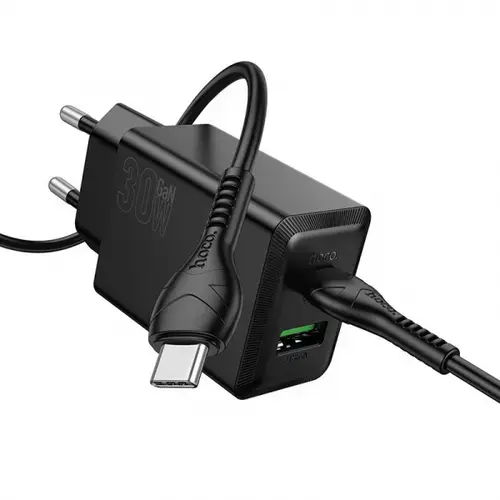 Incarcator Retea Cu Cablu USB-C HOCO N71, 30W, 3A, 1 x USB-A - 1 x USB-C (Negru)