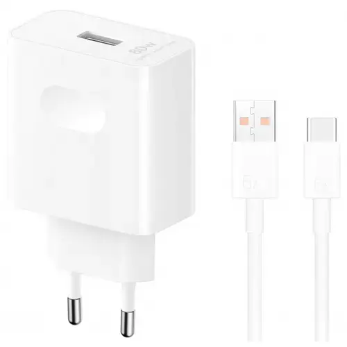 Incarcator Retea Cu Cablu USB-C Honor, 80W, 1 x USB-A (Alb)