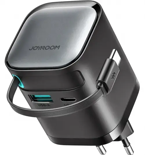 Incarcator Retea Cu Cablu USB-C Joyroom JR-TCL02, 65W, 3A, 1 x USB-A - 1 x USB-C, Negru