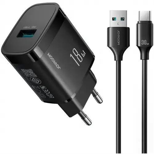 Incarcator Retea Cu Cablu USB-C Joyroom JR-TF4, 18W, 3A, 1 x USB-A (Negru)