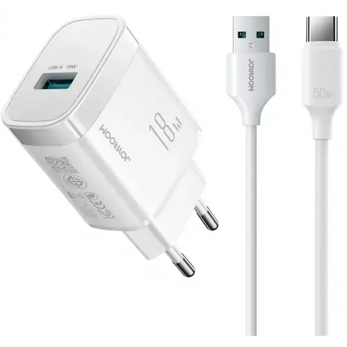 Incarcator Retea Cu Cablu USB-C Joyroom JR-TF4, 18W, 3A, 1 x USB-A (Alb)