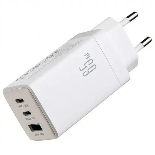Incarcator Retea Cu Cablu USB-C Joyroom JR-TG10, 65W, 3.25A, 1 x USB-A - 2 x USB-C (Alb)