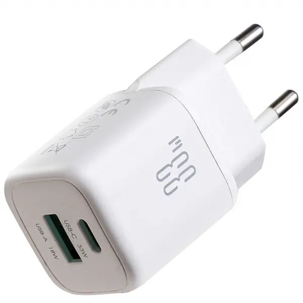 Incarcator Retea Cu Cablu USB-C Joyroom JR-TG7, 33W, 3A, 1 x USB-A - 1 x USB-C, Alb