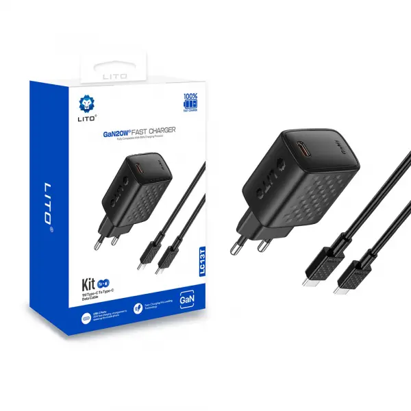 Incarcator Retea Cu Cablu USB-C Lito LC13T, 20W, 3A, 1 x USB-C, Negru