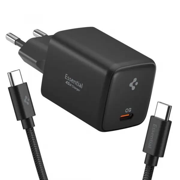 Incarcator Retea Cu Cablu USB-C Spigen EE451EU Essential, 45W, 3A, 1 x USB-C, Negru ACH09474