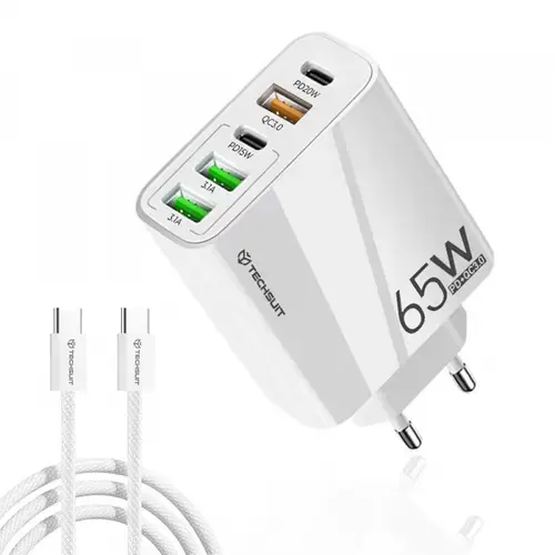 Incarcator Retea Cu Cablu USB-C Techsuit CHC2 PentaXPower, 20W, 3A, 3 x USB-A - 2 x USB-C (Alb)