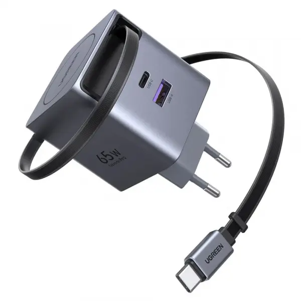 Incarcator Retea Cu Cablu USB-C UGREEN X615, 65W, 3A, 1 x USB-A - 1 x USB-C, Gri