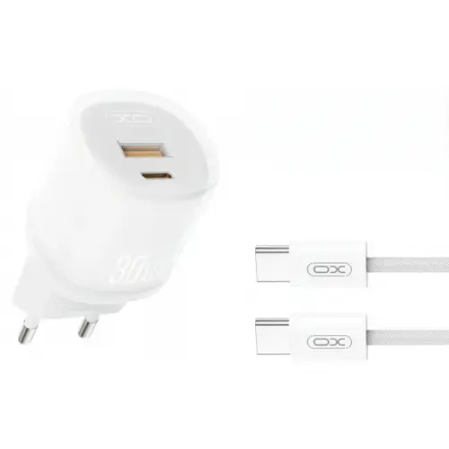 Incarcator Retea Cu Cablu USB-C XO Design L151, 30W, 3A, 1 x USB-A - 1 x USB-C (Alb)
