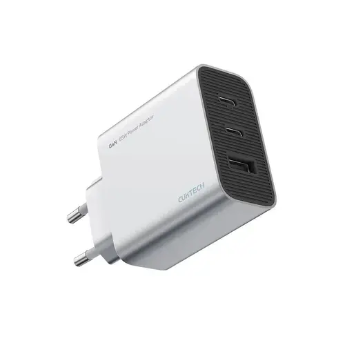 Incarcator retea Cuktech 2C1A Quick Charge 65W, 2 x USB Type-C Output, 1 x USB (Argintiu)