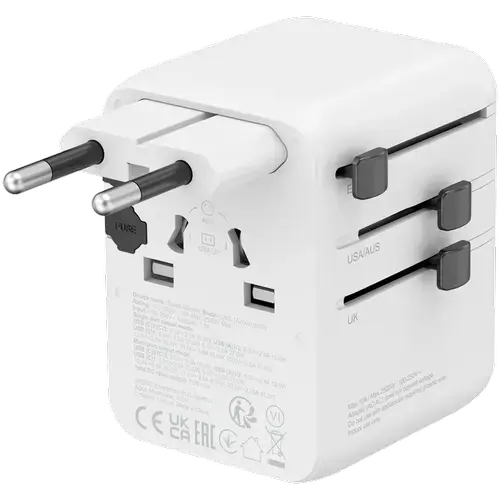 Incarcator retea de calatorie CANYON OnTour 70 CNS-TA70W1006W, 70 W, EU/UK/US/AUS, 2x USB-A, 2x USB Type-C (Alb)