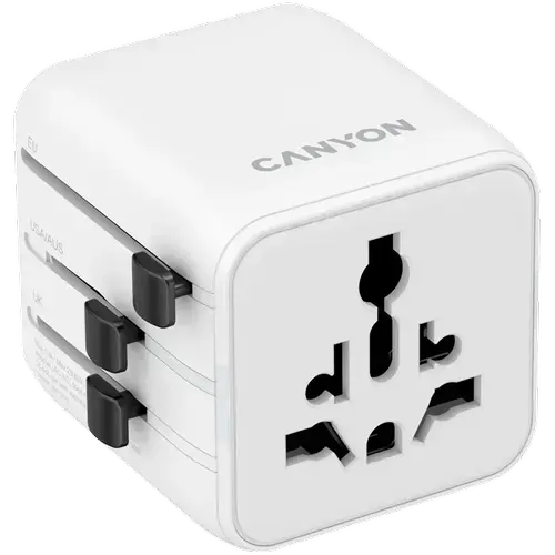 Incarcator retea de calatorie CANYON OnTour One CNS-TA1005W, EU/UK/US/AUS, 1x Priza universala (Alb)
