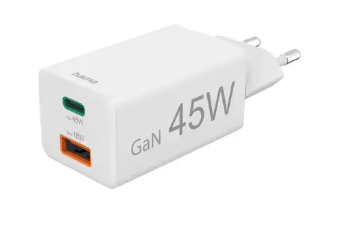 Incarcator retea Hama 201993, 1 x USB-A, 1 x USB-C, 18/45W (Alb)