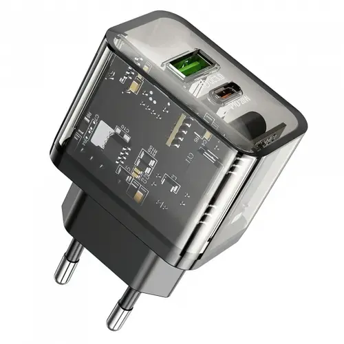 Incarcator Retea HOCO N34, 20W, 3A, 1 x USB-A - 1 x USB-C (Transparent)