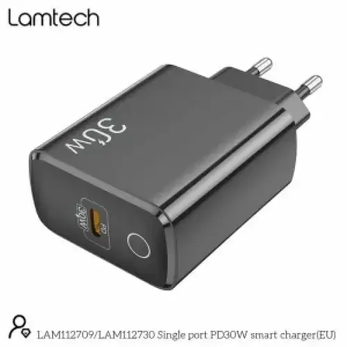 Incarcator retea Lamtech PD 30W, 1xUSB Type-C, Negru