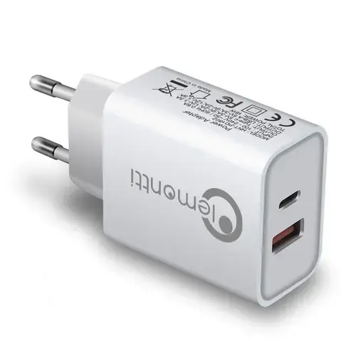 Incarcator Retea Lemontti LEMIRPDTU20ALB, 1 x USB Type-C, 1 x USB Quick Charge 3.0 20W, 3.4A (Alb)
