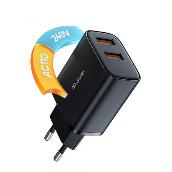 Incarcator Retea McDodo CH-5070 Beryllium, 12W, 2.4A, 2 x USB-A, Negru