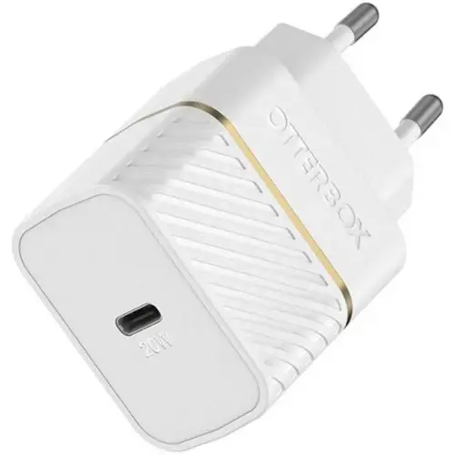Incarcator retea Otterbox Fast Charge USB-C 20W, Power Delivery 3.0, Cablu Lightning 1m inclus, Alb