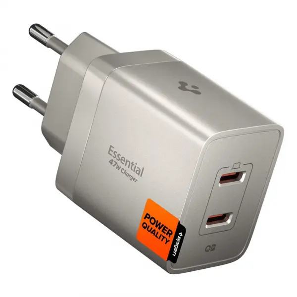 Incarcator Retea Spigen EE472EU Essential, 47W, 3A, 2 x USB-C, Gri Titan ACH10451
