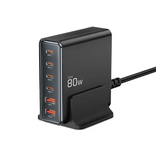 Incarcator Retea Tech-Protect DC80W, 80W, 3A, 2 x USB-A, 4 x USB-C, Negru
