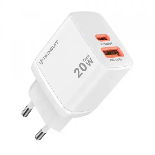 Incarcator Retea Techsuit CH2 Duonix, 20W, 3A, 1 x USB-A - 1 x USB-C (Alb)
