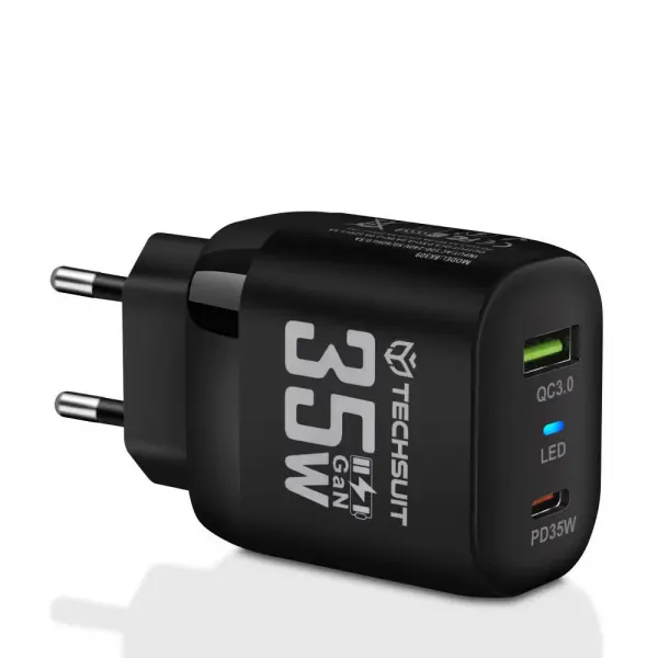 Incarcator Retea Techsuit CHPD174, 35W, 3A, 1 x USB-A - 1 x USB-C, Negru