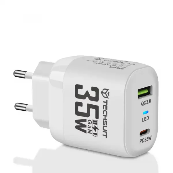 Incarcator Retea Techsuit CHPD174, 35W, 3A, 1 x USB-A - 1 x USB-C, Alb