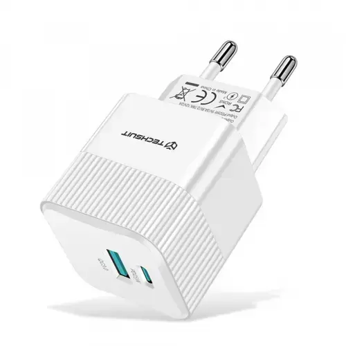 Incarcator Retea Techsuit CHPD216 Tiny, 25W, 3A, 1 x USB-A - 1 x USB-C (Alb)