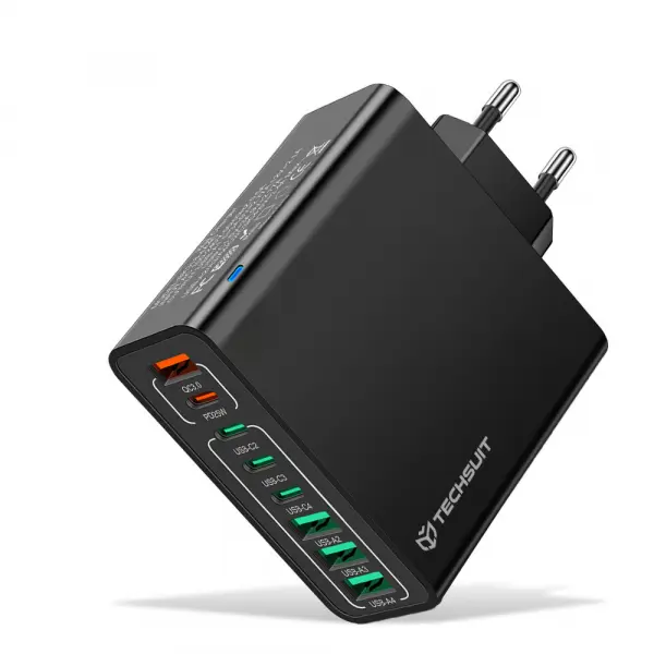 Incarcator Retea Techsuit CHPD224, 65W, 3.25A, 4 x USB-A - 4 x USB-C, Negru