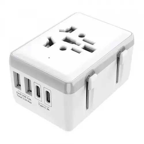Incarcator Retea Techsuit HHt204A Travel, 15W, 3A, 2 x USB-A - 2 x USB-C (Alb)